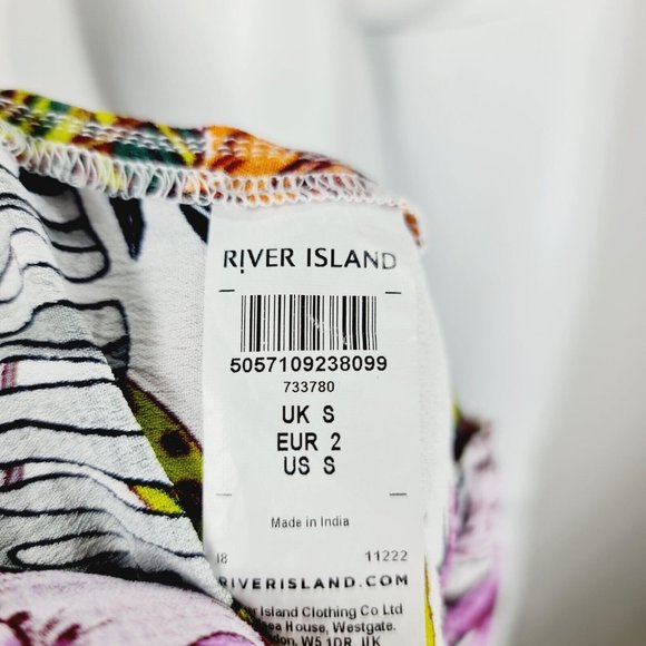 River Island Multicolour Floral Asymmetric Skirt Sz S Elastic Waist - Picture 5 of 6